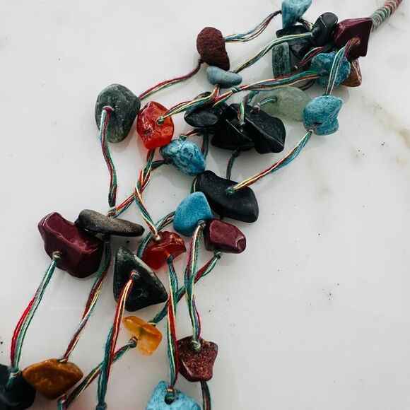 Multi-Stone Chip Bead Necklace-Boho Layered Style - Picture 3 of 6